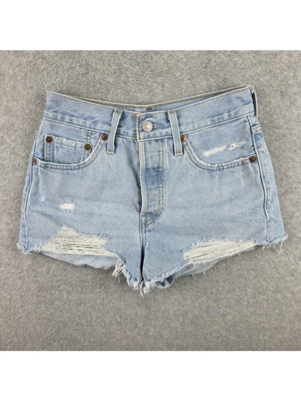Levis 501 Cut Off Shorts Womens W24 High Rise Button Fly Distressed Frayed Denim